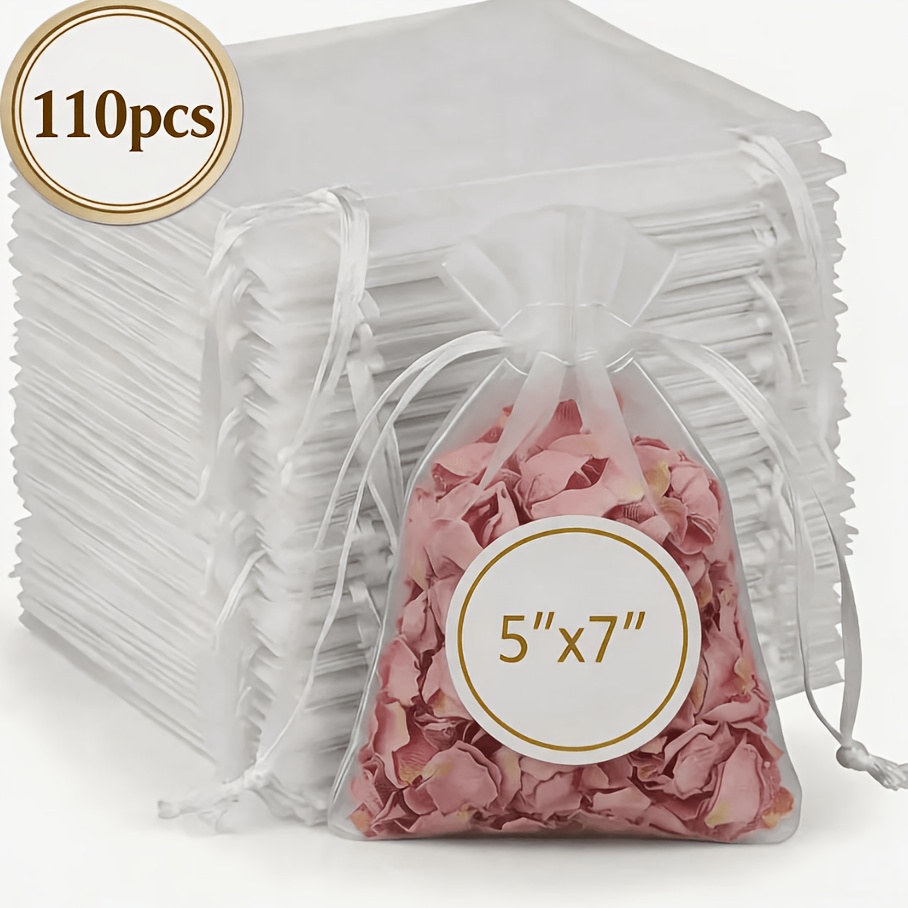 TEMU 60/110pcs 5" X 7" White Breathable Mesh Organza Drawstring Small Bags, Fabric Gift Bags, For Jewelry, Soap, Party, Wedding Favors, And Holiday