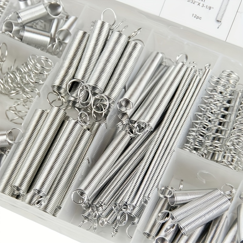 

200-piece Stainless Steel Compression Spring Set With Assorted Lengths - Durable Pp Plastic Box Included