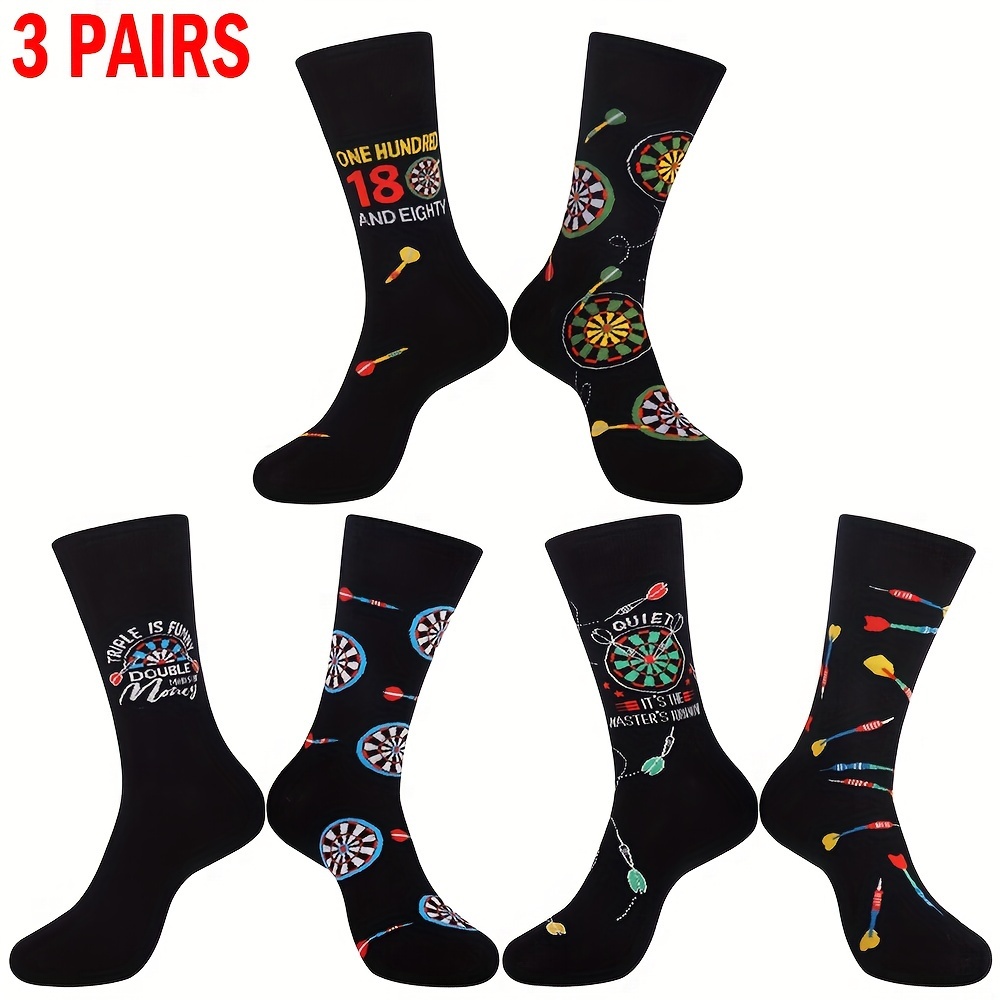 E-shop 3 Paar Socken für Dart-Enthusiasten, atmungsaktive, bequeme, lässige Dart-Socken mit Rundhalsausschnitt Dart-Digitaldruck, Wadenhohe Socken,
