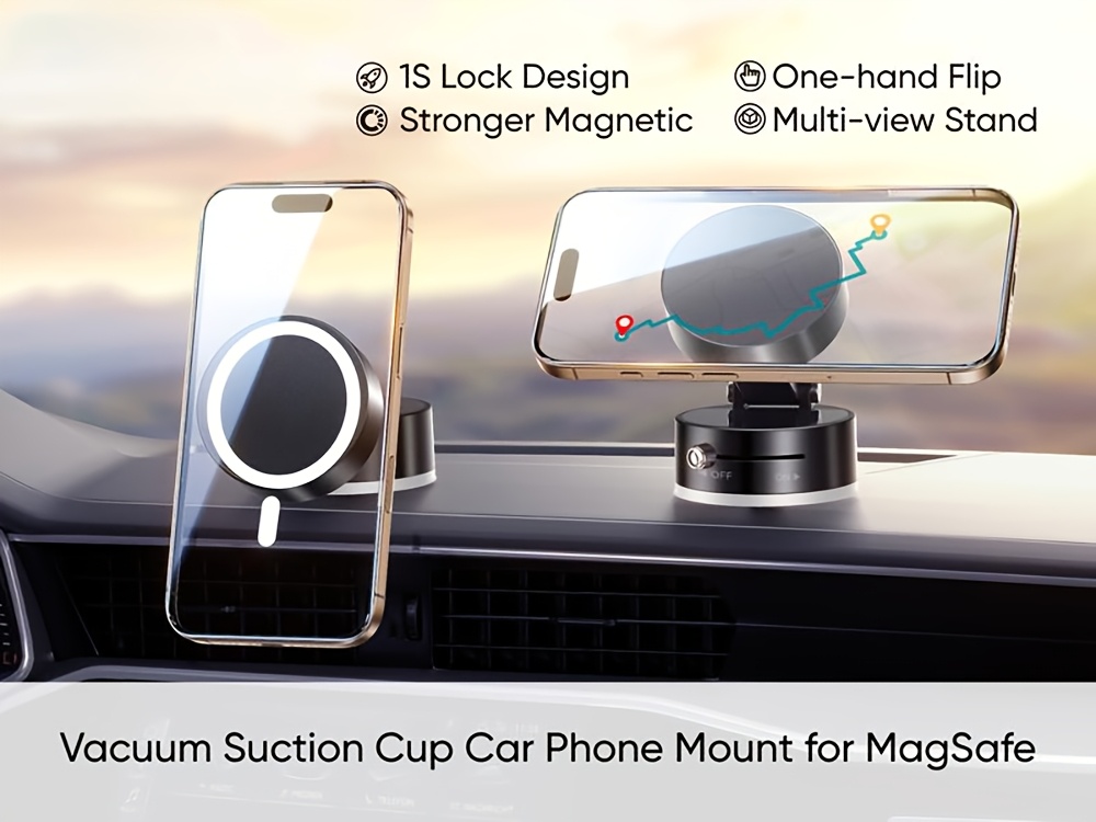 Vacuum Magnetic Phone Stand, Double-Sided Magnetic Suction Holder, Foldable, Portable, And Multi-Scene Use, Suitable for Apple/Android Phones, Kitchen Essential for Lazy People, Vehicle Bracket, Suction Cup Car Phone Holder, Valentine'S Day Gift
