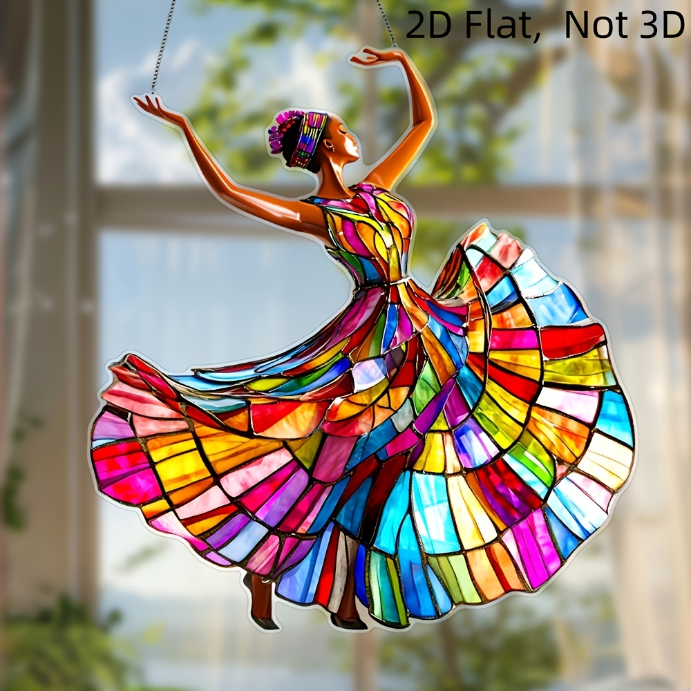 TEMU 2d Flat, 2d Flat African Dancer Suncatcher Acrylic Colorful Style Hanging Ornament, Suitable For Garden And Home, Birthday Gift, 2d Flat