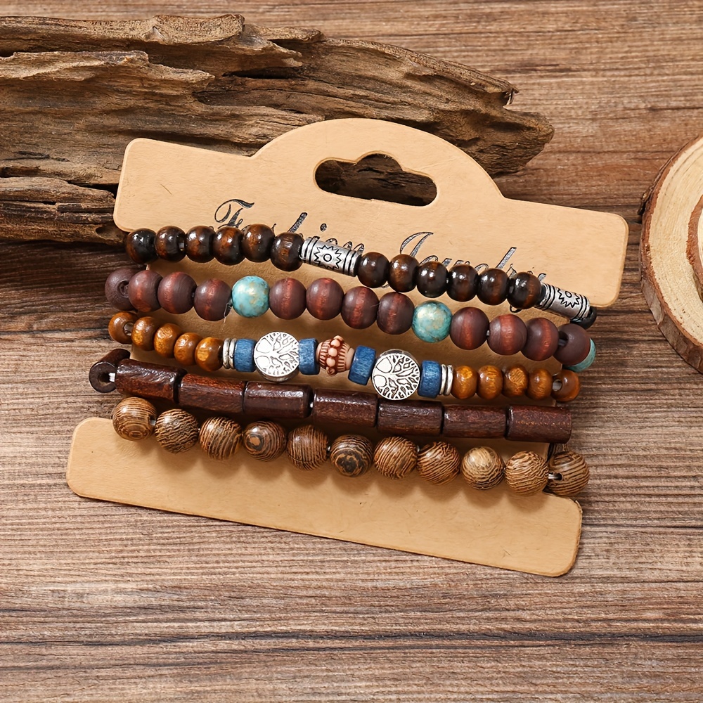 Adjustable Tree of Life Charm Bracelet with Turquoise Stones & Coconut Shell