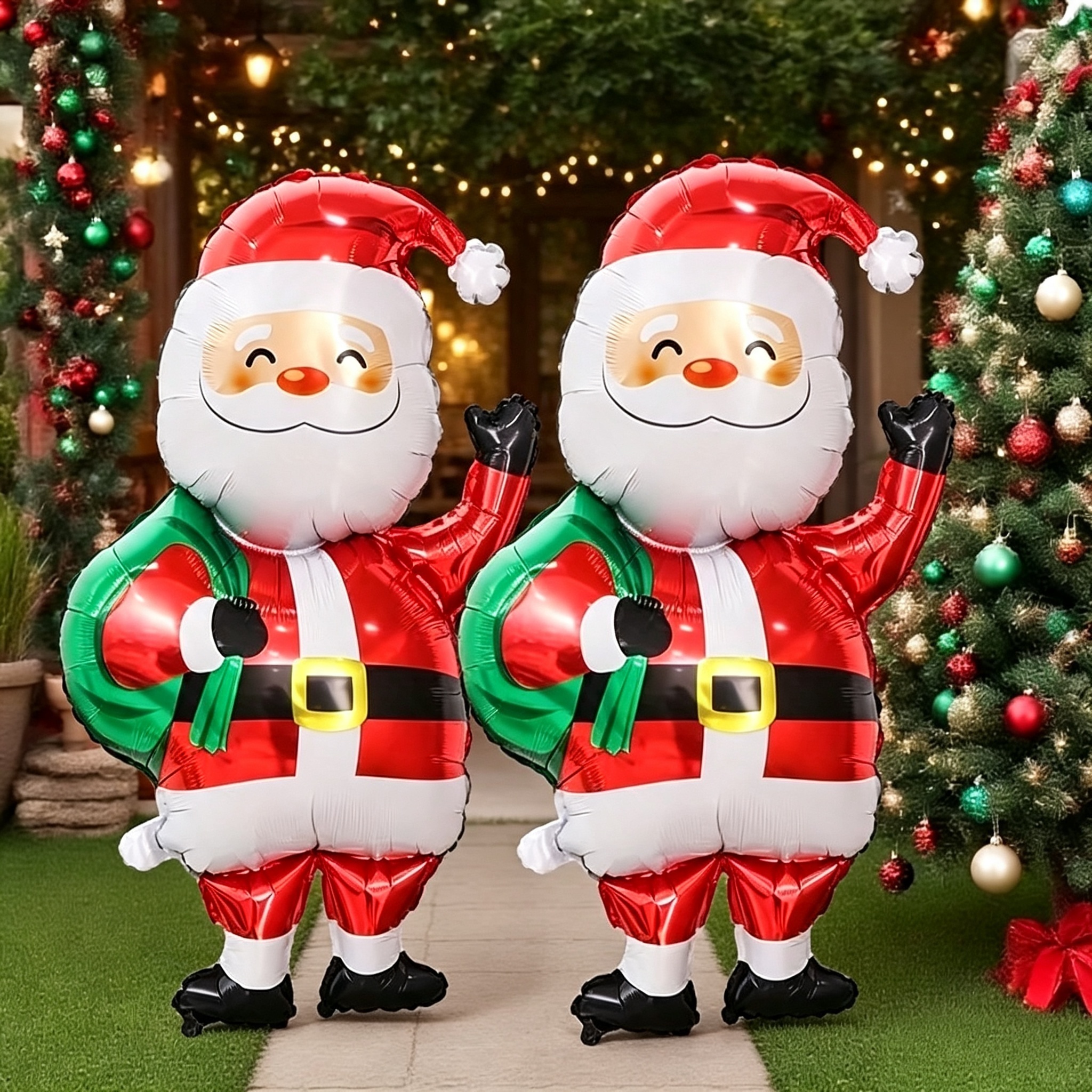 TEMU Dos globos de Papá Noel de aluminio, perfectos para decoraciones de fiestas de , configuraciones de temáticos de Navidad, decoraciones de