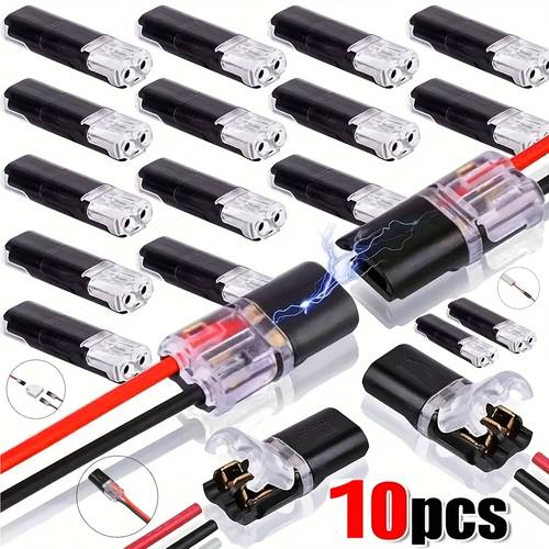 50pcs universal wire connectors quick connect i h type 2 pin copper contact recessed mount no stripping required for 20 22 awg cable uncharged no battery low voltage wire connectors