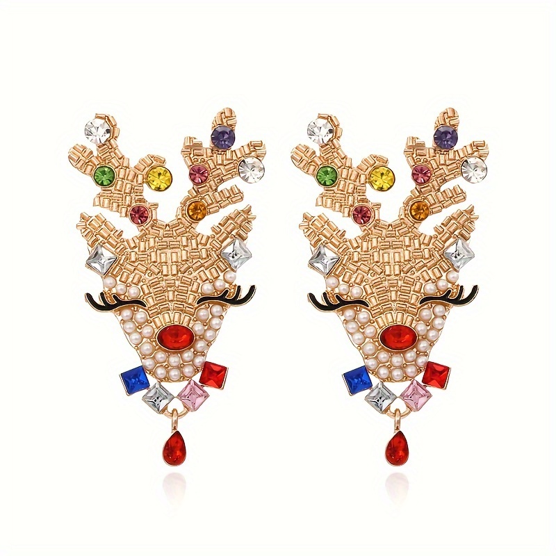 

Christmas Earrings: Cute Alloy Water Drill Deer Dangle Earrings For Women - Celebrating The Holidays