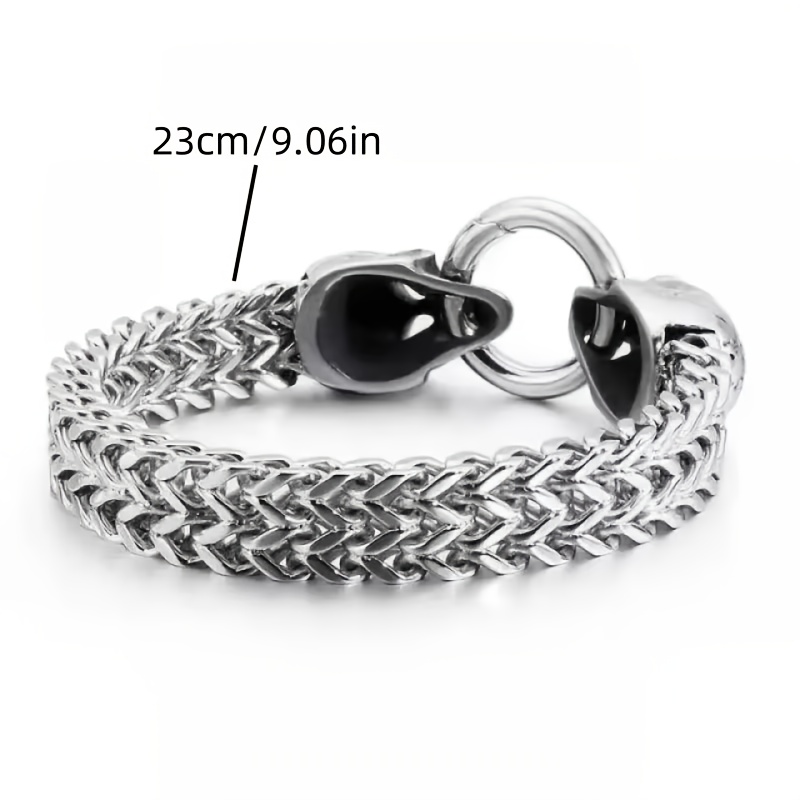 Men's Stainless Steel Gothic Double Headbone Chain Bracelet