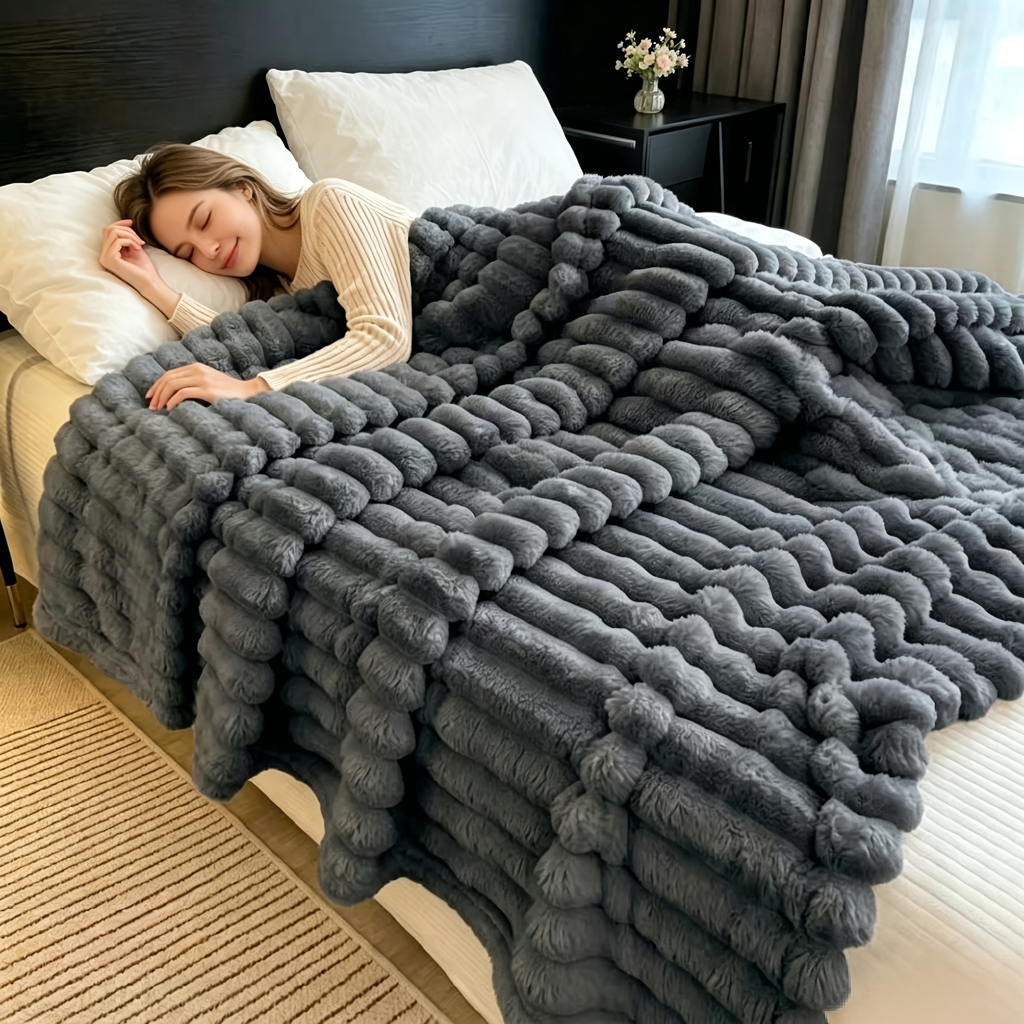 TEMU 1pc 2026 New Solid Color Ultra-wide Drawstring 270g/mÂ² Milk Velvet Multi-functional Blanket, Fine And Full Plush, Soft And Comfortable To The