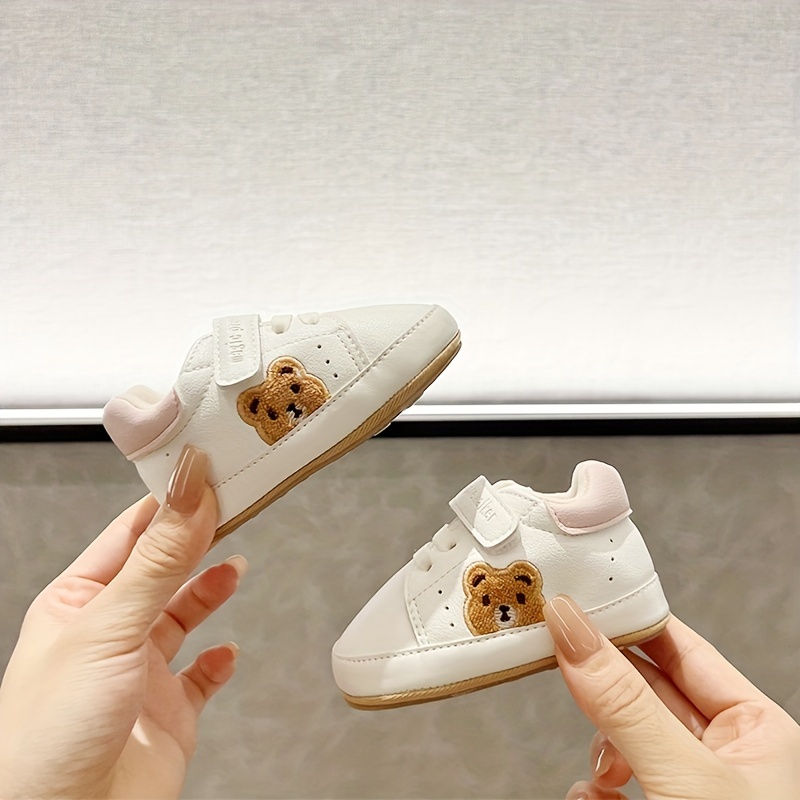 Adorable Cartoon Bear Sneakers for Boys & Girls - Non-Slip, Comfortable First Walker Shoes with Hook-and-loop Fastener Closure, Perfect for All Seasons