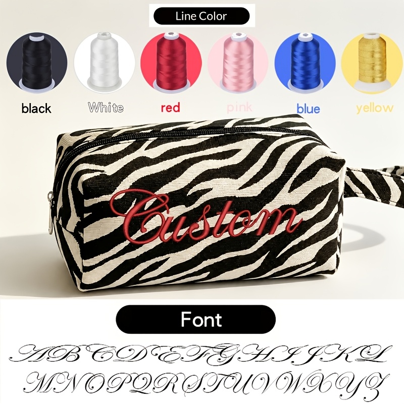 TEMU Custom Personalized Embroidered Initial Makeup Bag - Custom Zippered Cosmetic Pouch, Unisex, Leopard Zebra Print Travel Toiletry Bag, Bridesmaid