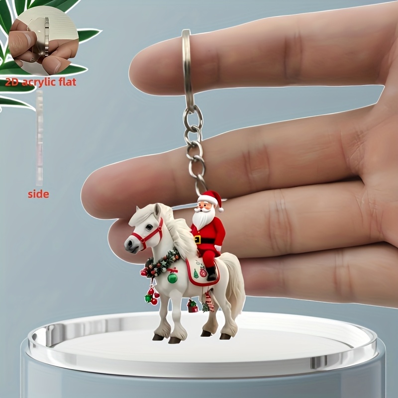 TEMU 2d Flat, 1pc Riding Santa Claus Keychain, Christmas Tree Acrylic Pendant, Keychain Charm, Backpack Decorative Pendant, Animal Pendant Home