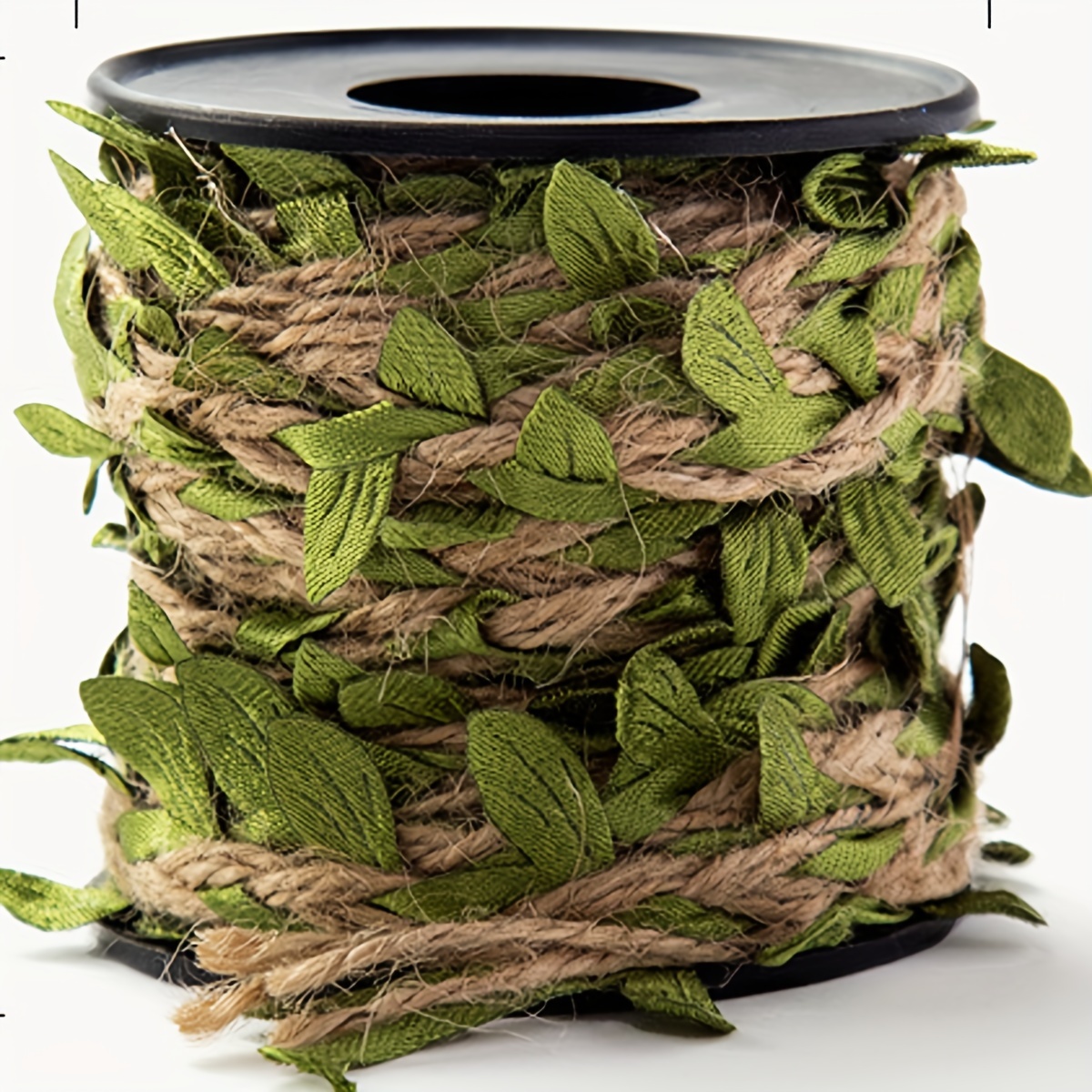 Image of 2 Rolls - 33ft Burlap Leaf Ribbon With Green Vine Accents, Natural For Themed Parties, S Showers, Home Decor, And Garden Enhancements