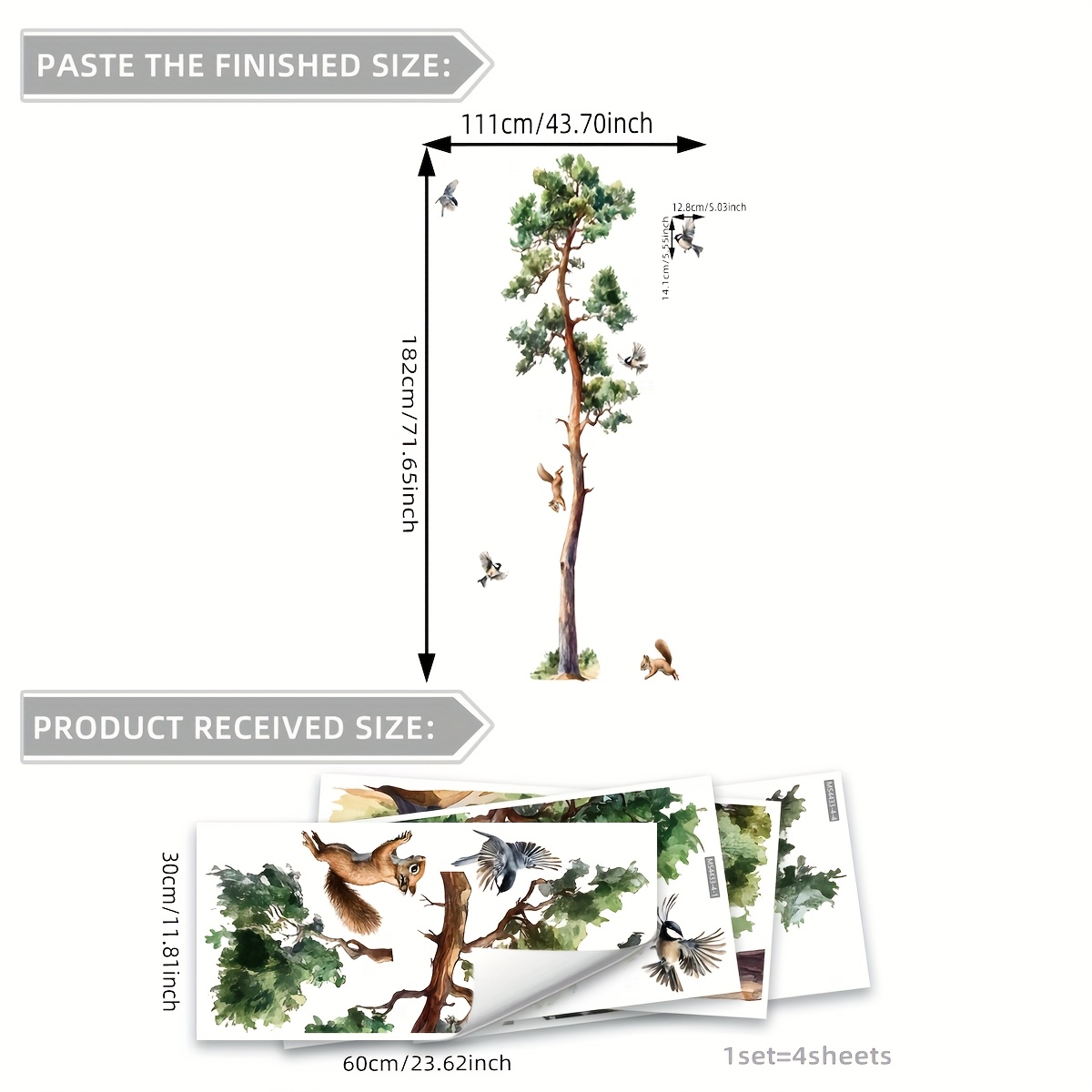 Image of A Set Of 4 (30*60cm*4pcs) Creative Minimalist Large Tree And Small Bird Spring Wall Stickers For Living Room And Bedroom Decoration Background Wall Decals (ms4433-zc)