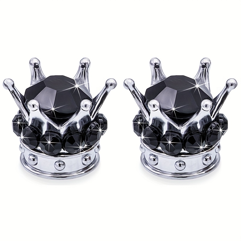 TEMU Copribugie per valvola di con base argentata Crown , 2 pz - Copribugie per valvola di per pneumatici con diamante di cromato - Adatti per auto,