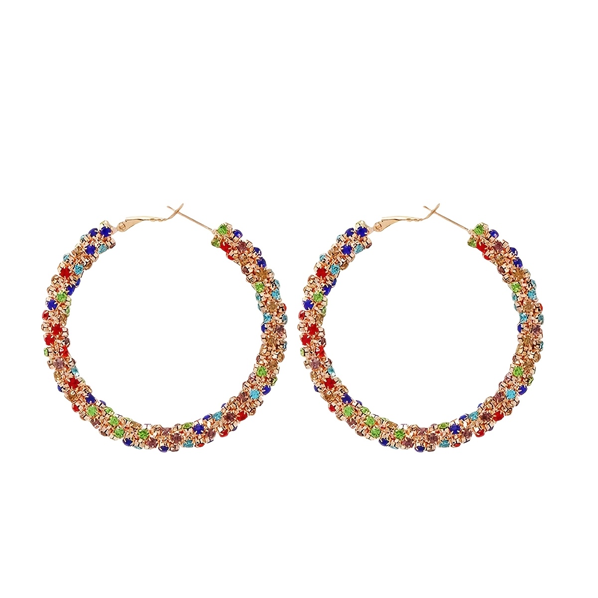 TEMU Pack de 2 Aretes Grandes de Moda con Colores Surtidos y Adornos, con Pendientes de Botón