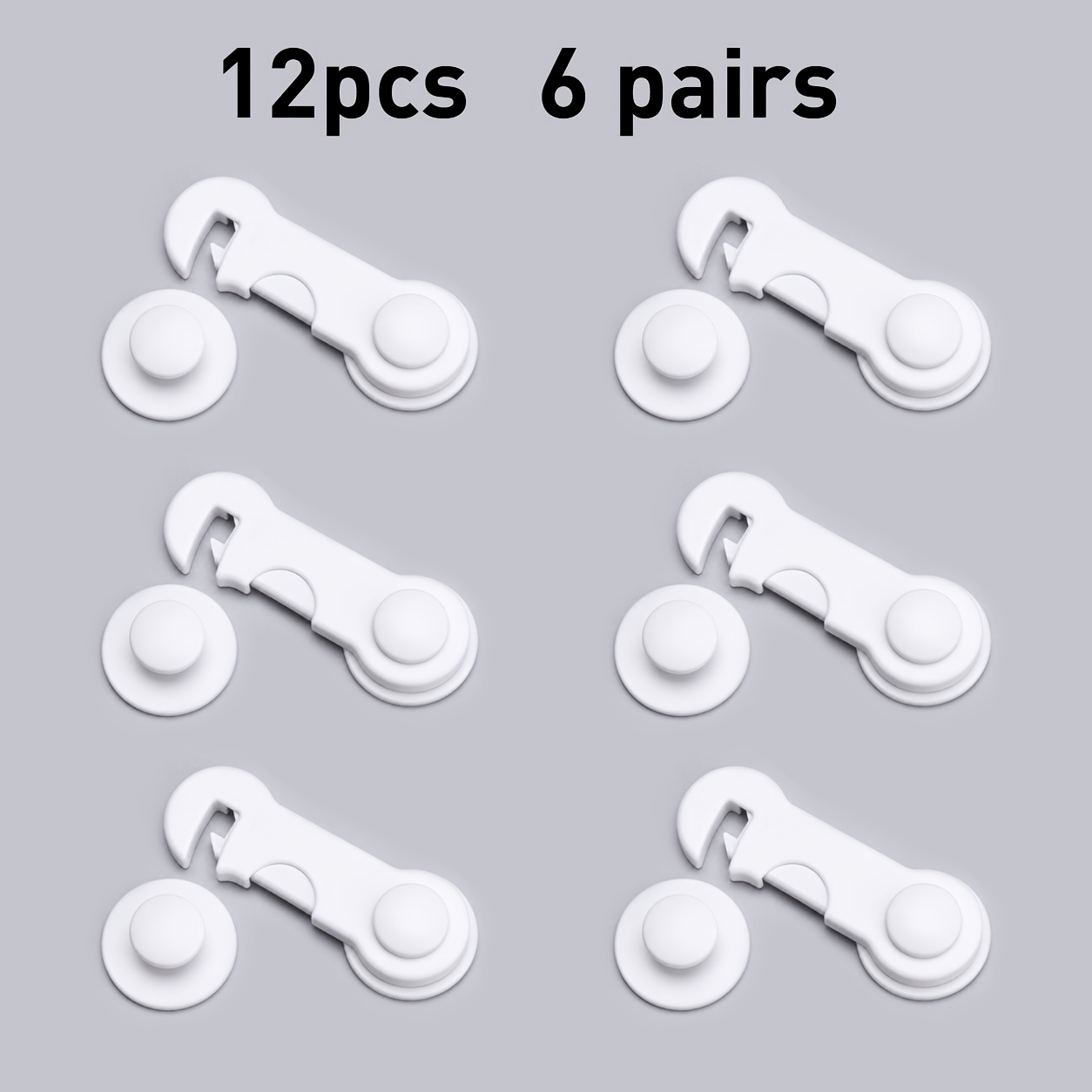 TEMU 12pcs 6 Groups Of White Plastic Safety Locks, Without Tools, With Force, Suitable For Refrigerators, Cabinets, Food Storage Room Doors, And