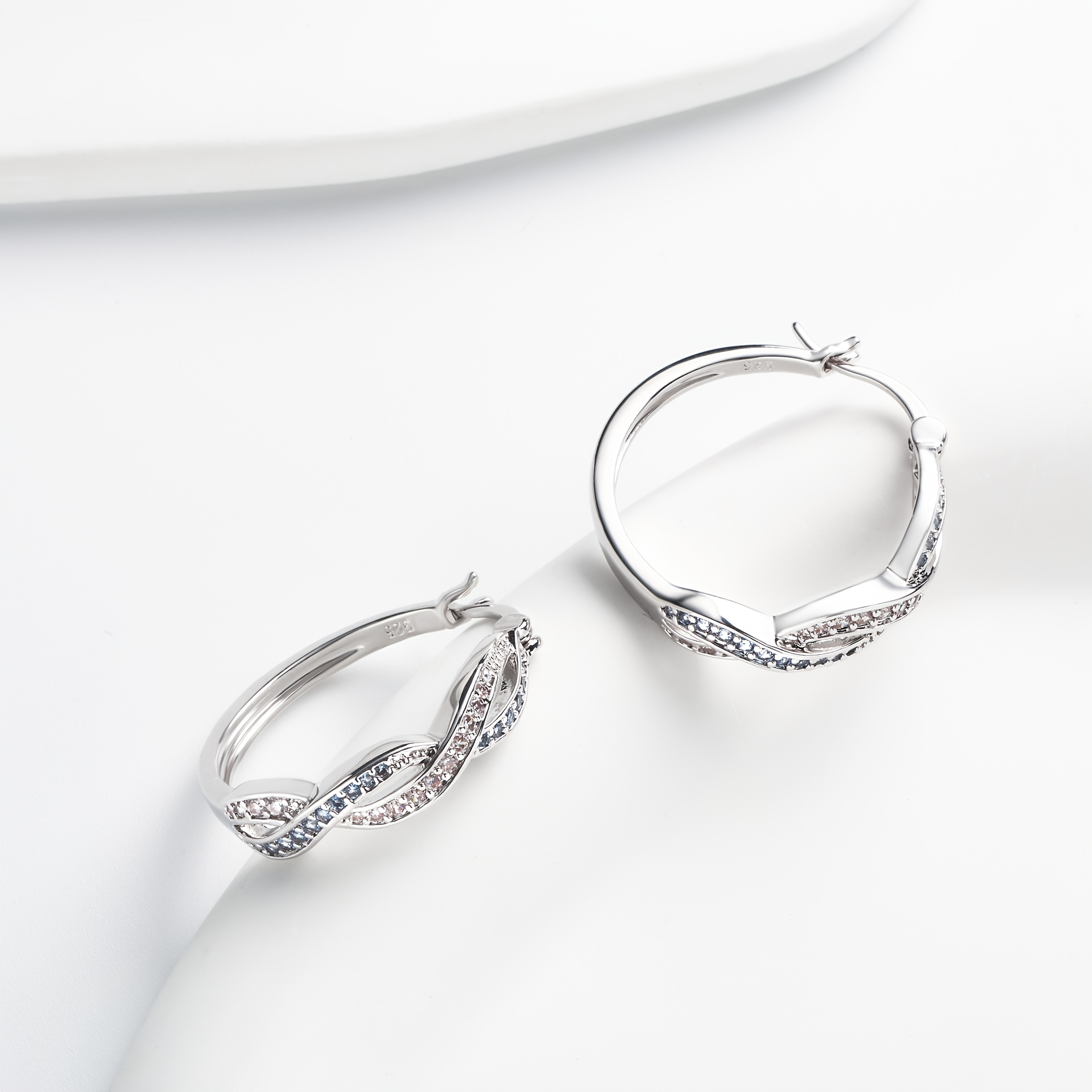 Women's 925 Sterling Silver Twisted Rope Eternity Earrings, Luxury