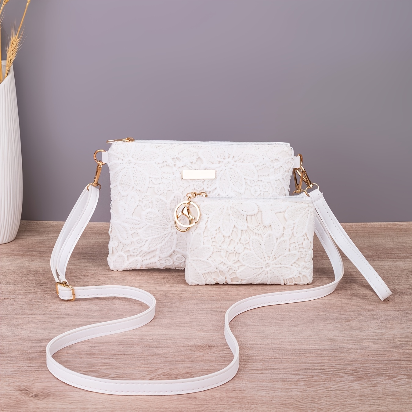 TEMU 2pcs Set Of Three-dimensional Lace Mother- Bags, Women's Adjustable Shoulder Strap Crossbody Small Bag + Coin , Gentle Fairy Clutch Bag
