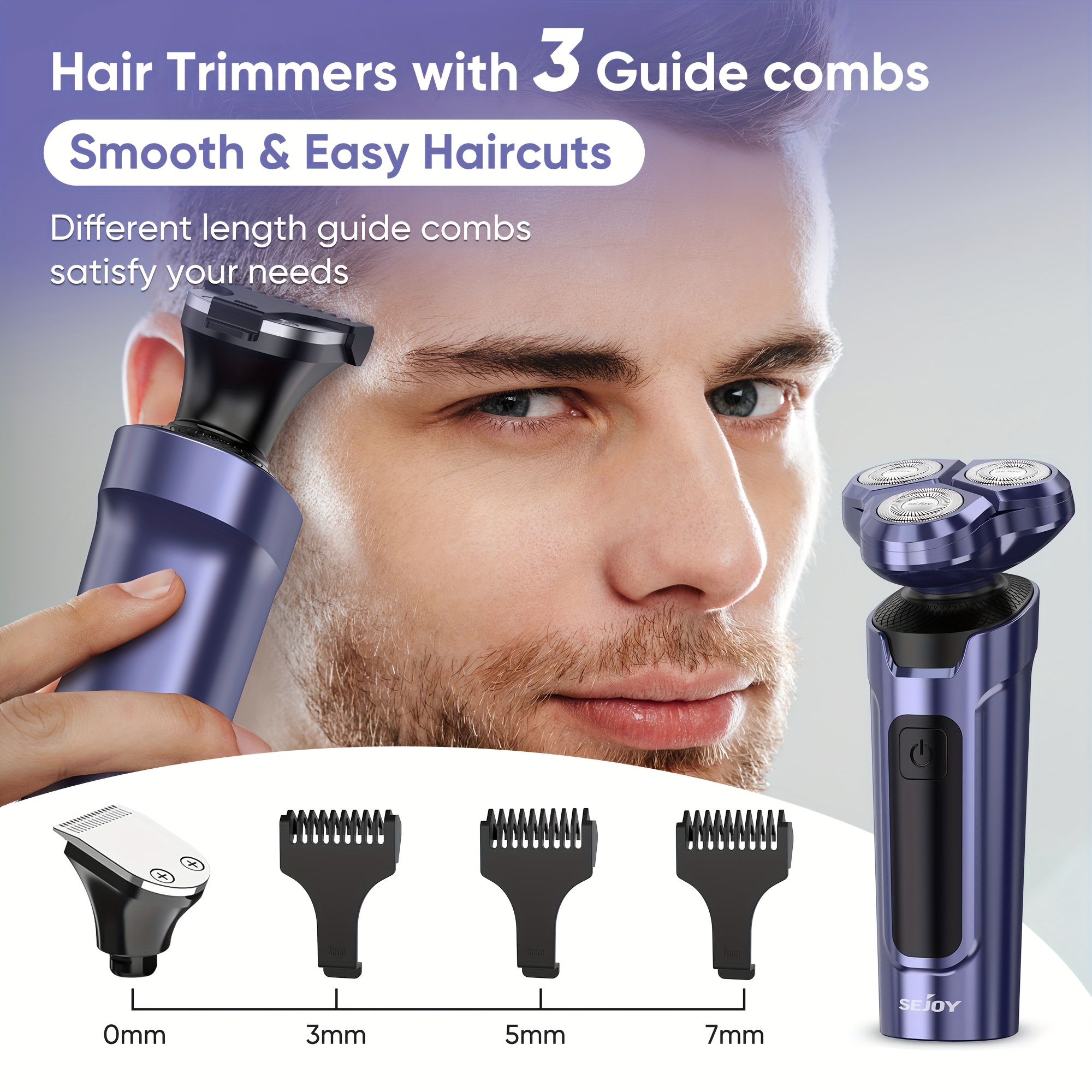 SEJOY 5-in-1 Men's Electric Shaver & Trimmer Set - USB Rechargeable All-in-One Grooming Kit with Beard Trimmer, Nose Hair Trimmer, Face Massager Brush & Cleaning Brush - Portable for Travel, Ideal Gift for Men, Boyfriend, Husband