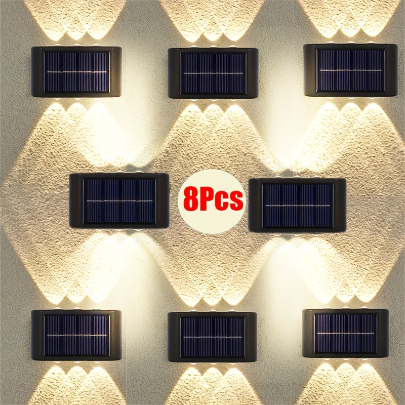 TEMU 4/8/12pcs Solar Wall Light, Ip44 Outdoor 6 Led Deck Light, Wall Lamp, Perfect Decoration For Yard, Street, Fence, Garage, Garden, Ideal Gift For