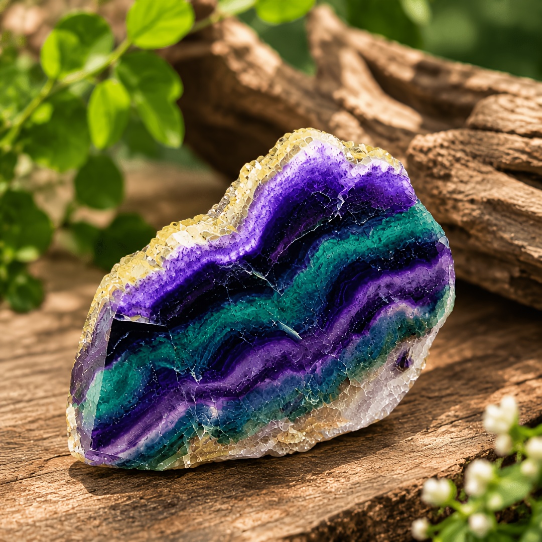 TEMU 1pc Colorful Fluorite Slices, Natural Fluorite Pieces, Multi Color Fluorite Crystal Slabs, Polished Mineral Slices For Collection, Home