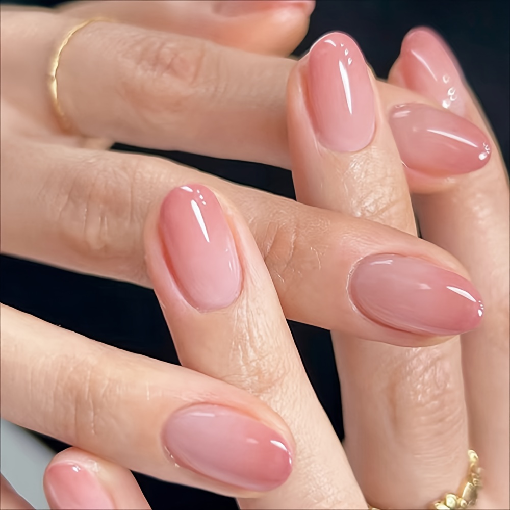 

Ensemble de 24 ongles ovales courts et élégants en dégradé rose, avec colle en gelée et pour ongles, adapté aux femmes et aux filles pour de fêtes, danses et diverses scènes