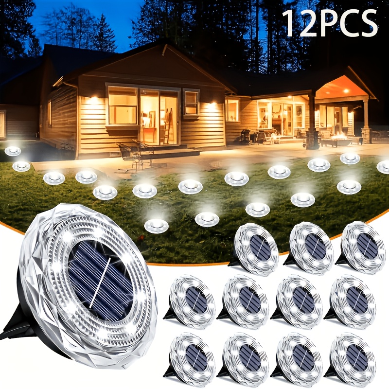 TEMU 12pcs Solar Powered In-ground , Automatic Dusk To Dawn Solar Lamp, Weather Resistant Embedded Design No Wiring Outdoor Lawn Lighting