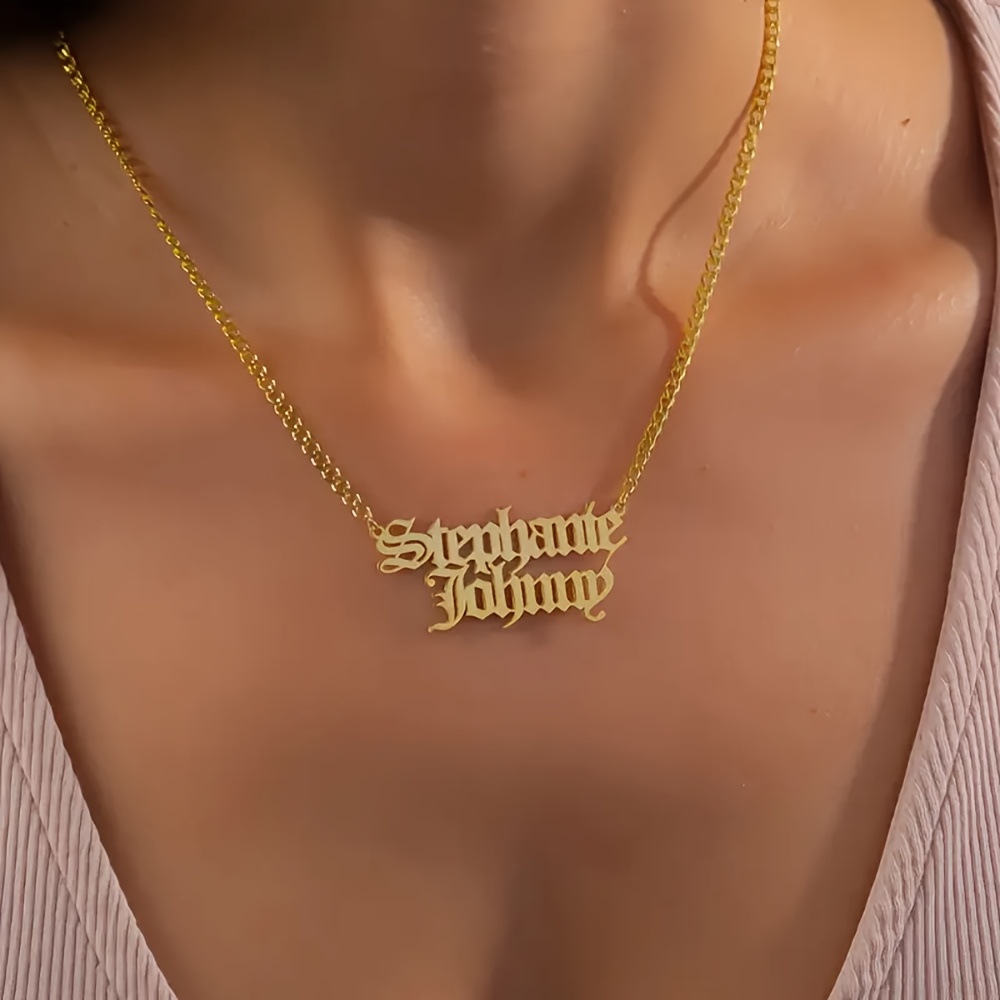 Image of Personalized Stainless -2 Ancient English Name Pendant Necklace, Custom Valentine's Day Jewelry, Unique Gift, Suitable For Daily Wear
