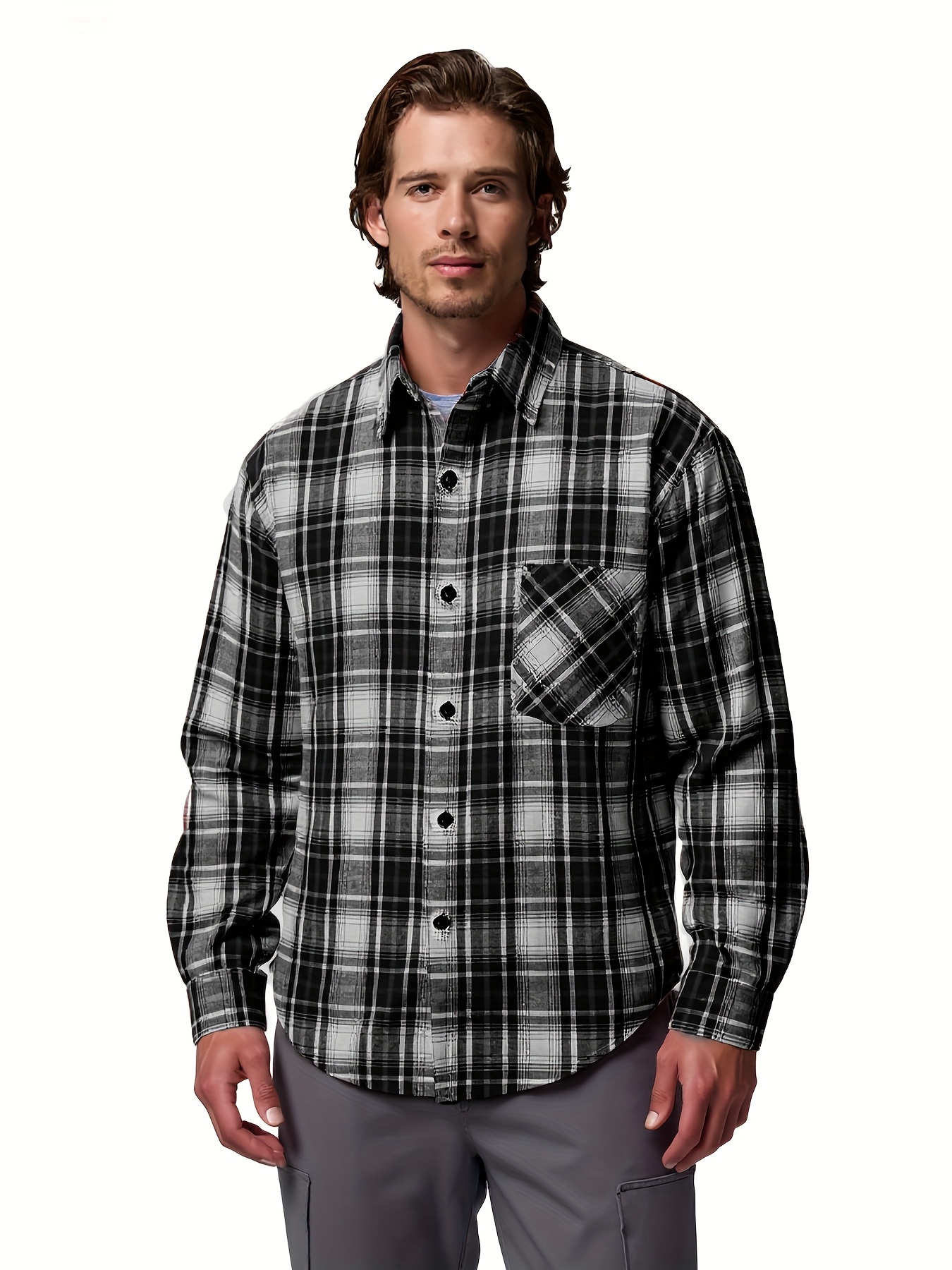 camisa cuadros casual hombre cuadros negros blancos Temu Argentina