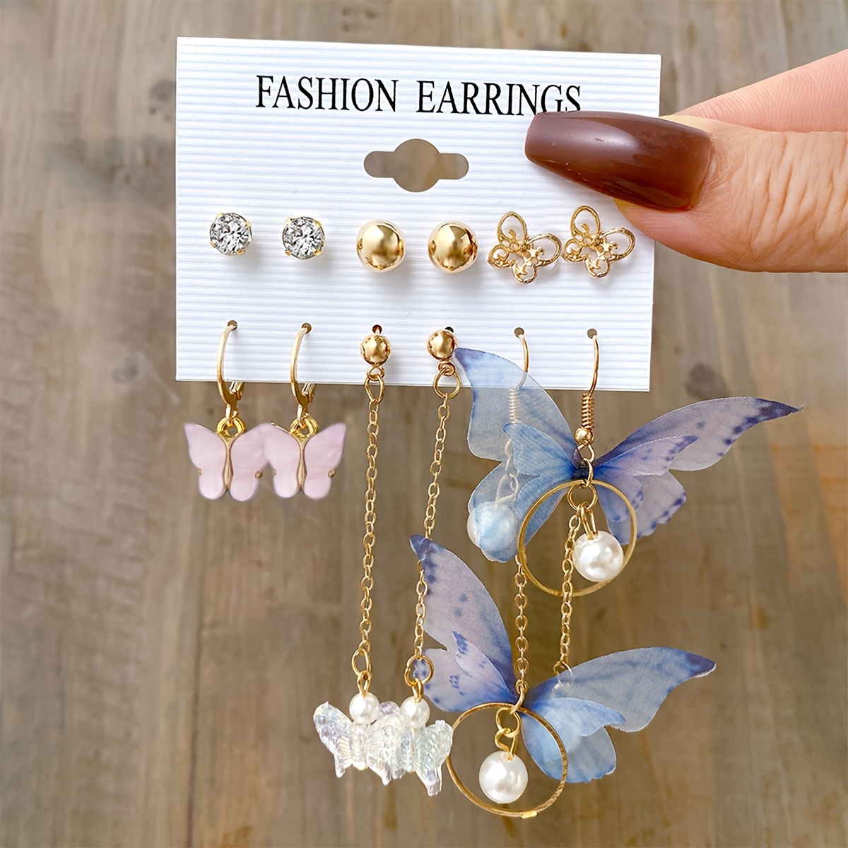 TEMU 6 Paires de Boucles d'Oreilles Asymétriques à Papillon Creux avec Pendentif Papillon Tendance pour Femmes - Ensemble Cadeau de Fête