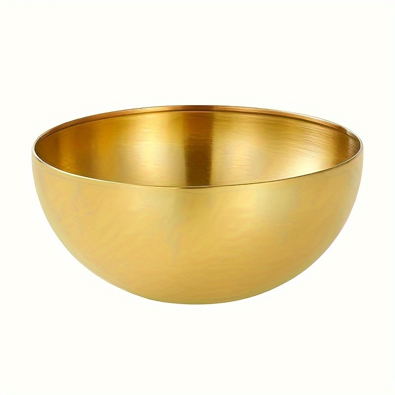 Image of 2d Flat, 1pc Golden Stainless Steel Mixing Bowl 15cm/20cm/25cm Durable, Shatterproof, Bowls, Suitable For Salads, Desserts, Rice, Noodles - Perfect For Home, Parties, Weddings, Holidays