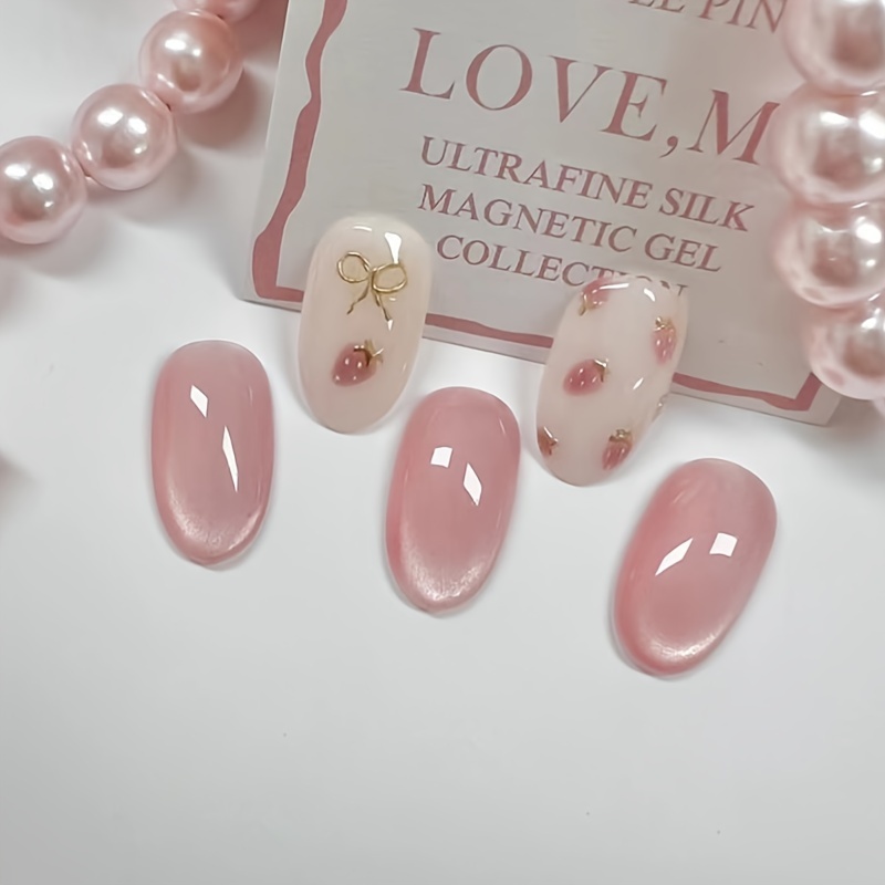 

Oval False Nails Set - Mixed Nude Tones With Glossy Finish, Short Length Press-on Nails Featuring Pure Color & Elegant Floral Design With Butterfly Knot Accents - Quick Apply Manicure Kit