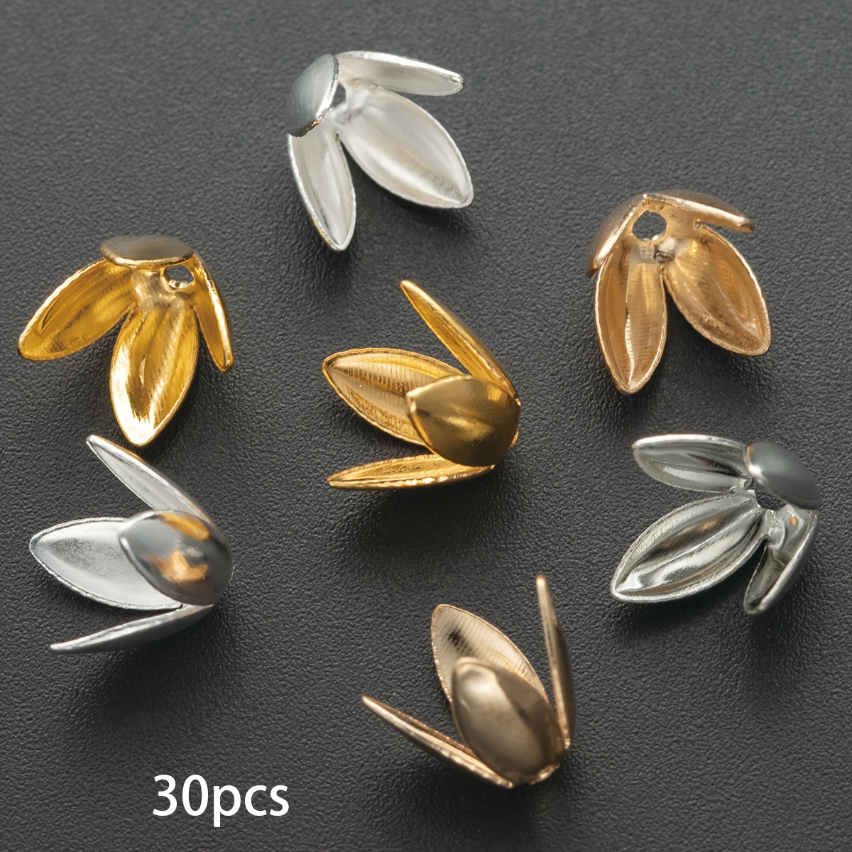 TEMU 30pcs Of Four-petal Flower Bead Caps, Mixed Colors, Flower Beads, String Bead Flower Holders, Pendant Loose Beads, Decorative Beads, Ear Pendant
