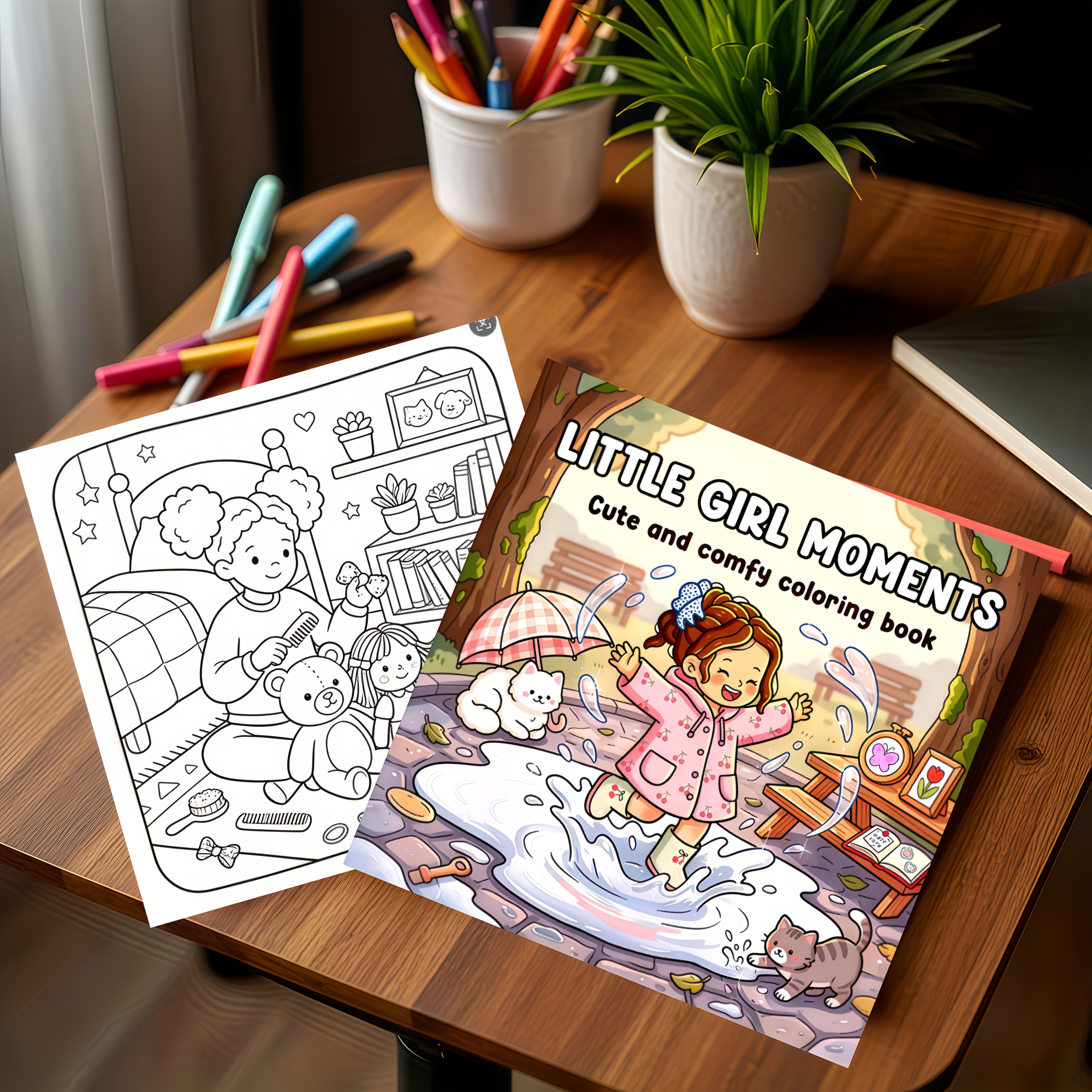 [ ] bevat 24 eenvoudige en gemakkelijk te kleuren illustraties, die warme en   dagelijkse scènes afbeelden, vol van een schattige sfeer, met een modieus, opvallend lijnontwerp, interactief prentenboek voor ouder en kind, schilderboek.