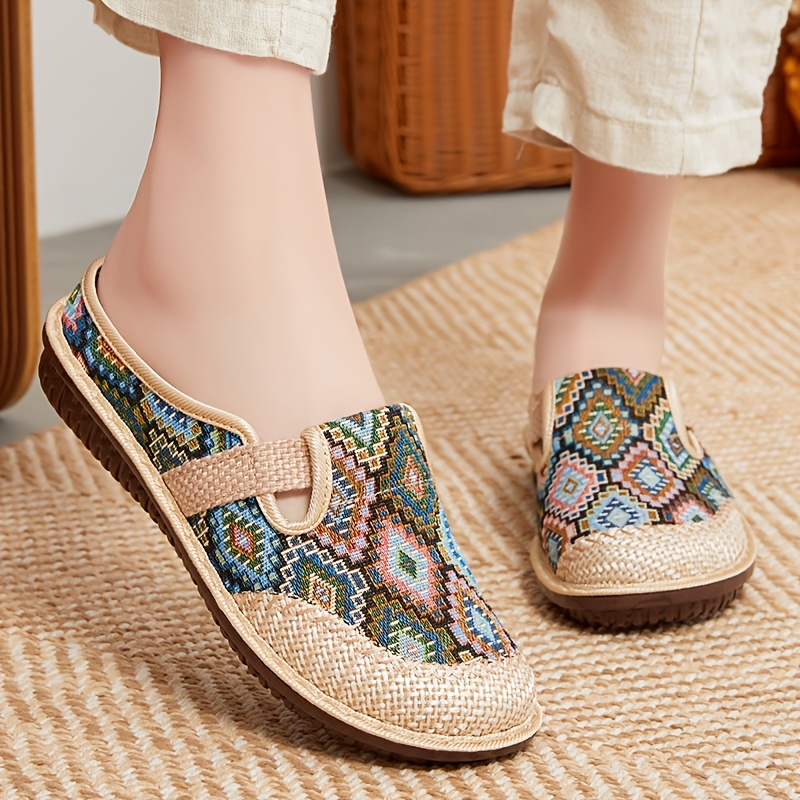Women's Casual Slip-On Flats, Breathable Fabric Upper with Rubber Sole, All-Season Comfort Shoes with Plain Toe Design, Breathable Flats|Patterned Slipon Loafers|Durable Comfort Shoes