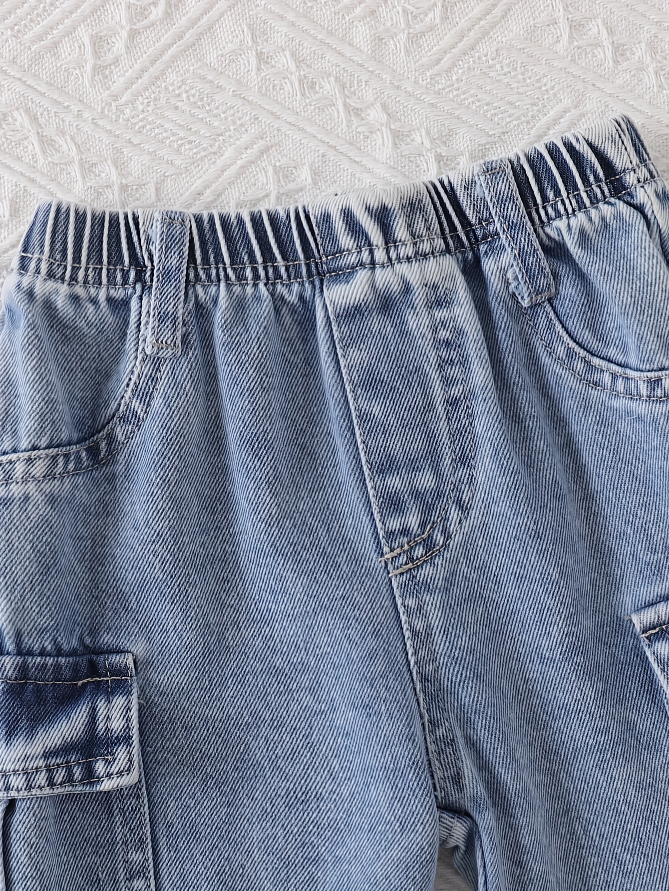 2pcs winter outfit set   patch sweater fringe hem jeans with elastic waist brown bear pocket pants machine washable clothes autumn winter casual playwear   outdoor Product details 5