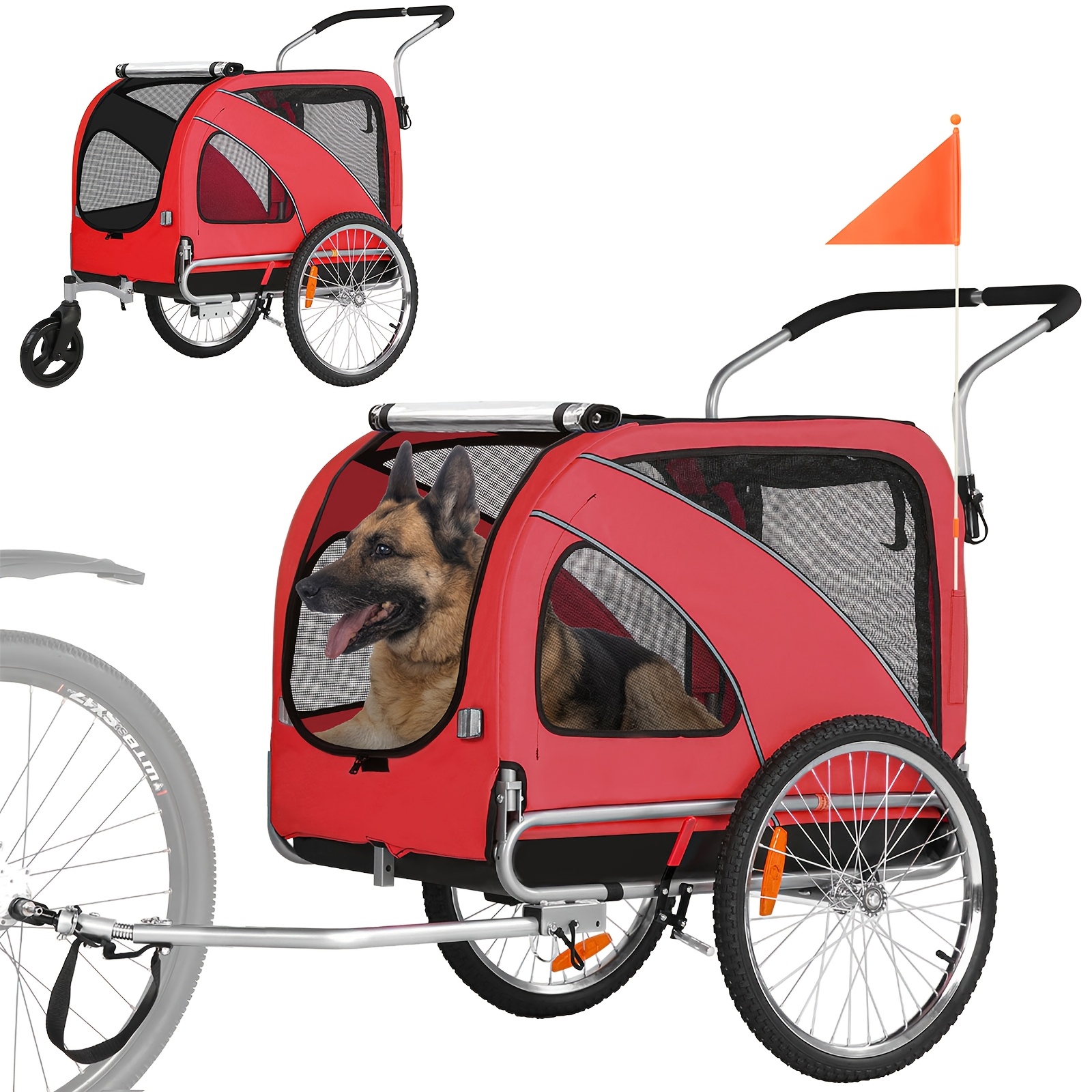Image of Xl Bike- Dog Trailer - Heavy-duty Foldable With Brakes & , 2-in-1 Bike- Travel Carrier For Medium/large Dogs, Compatible For Bike Rides - Load Capacity 40kg