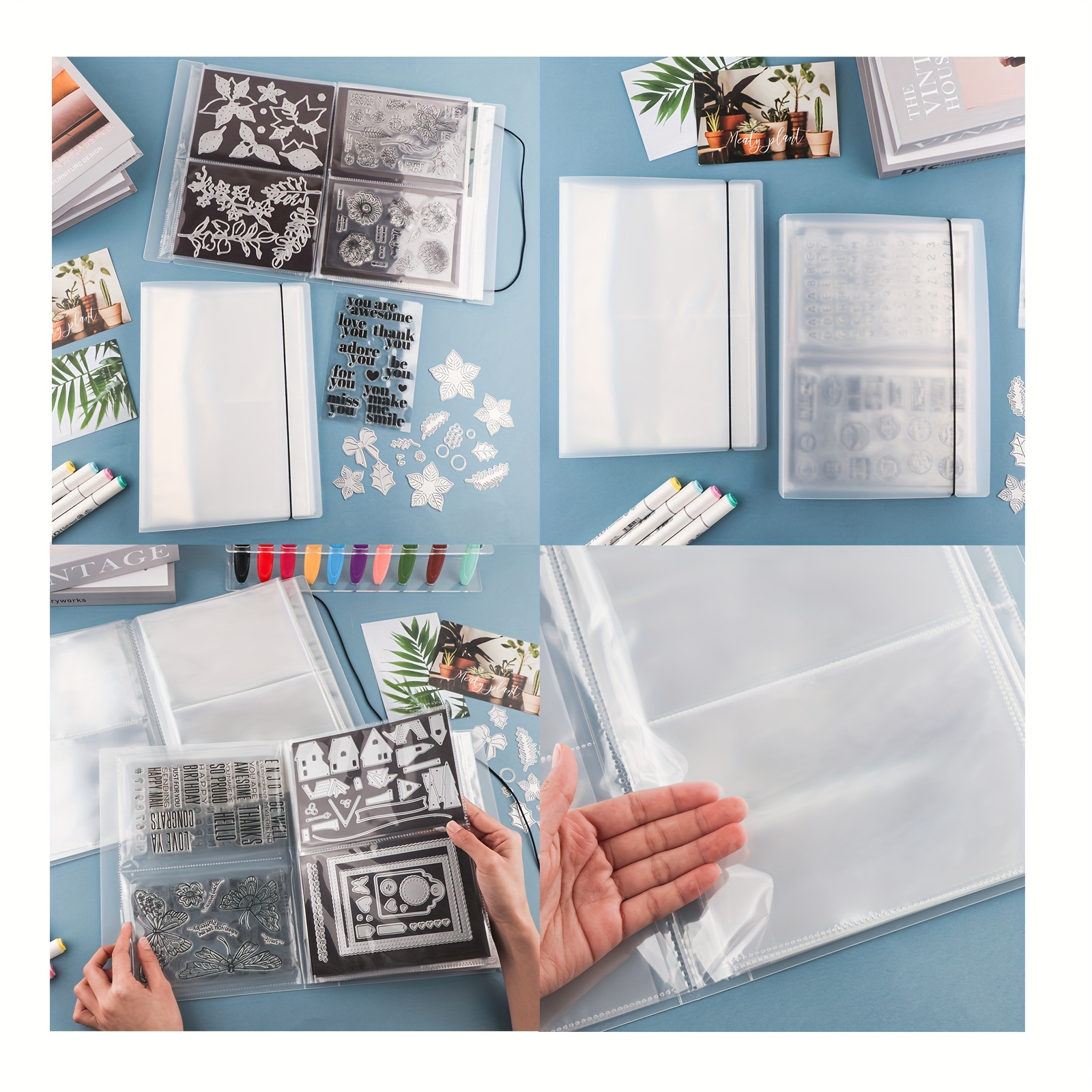 

1pc Large Sticker Photo Storage Album, Stamp & Cutting Die Storage Book, Plastic Clear Organizer Folder For Can Hold Up To 80 Postcards, Stickers, Photos, Clear Stamps, And Cutting Dies, Etc.