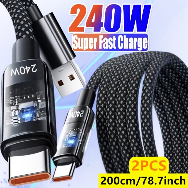 TEMU 240w Usb-c Charge Cable Super Fast Charging, Two-pack Usb A To Usb C Cord | Android Phone Carplay Cord C Charger Cable For Z Fold8 Ultra/z