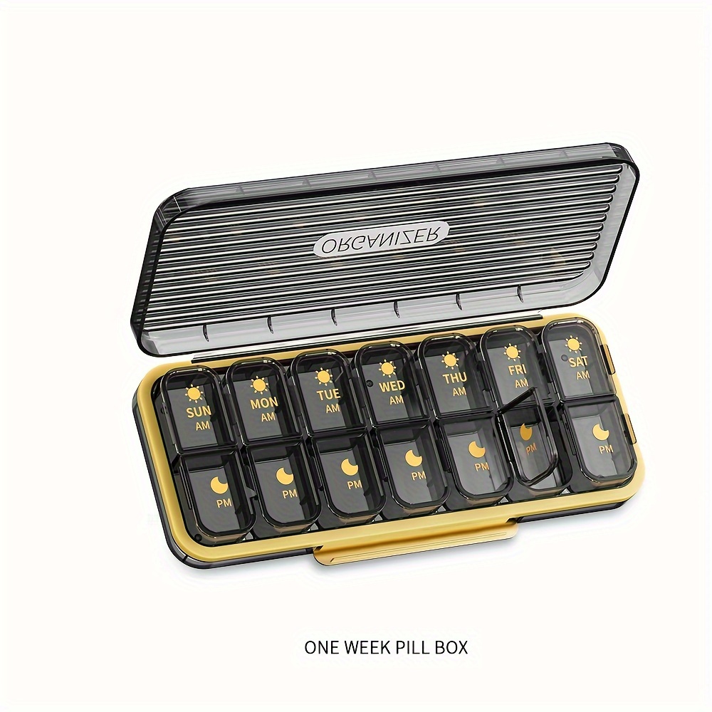 

1pc 14-compartment Medicine Storage Box, 1 Week Pill Box, Portable For Travel Use