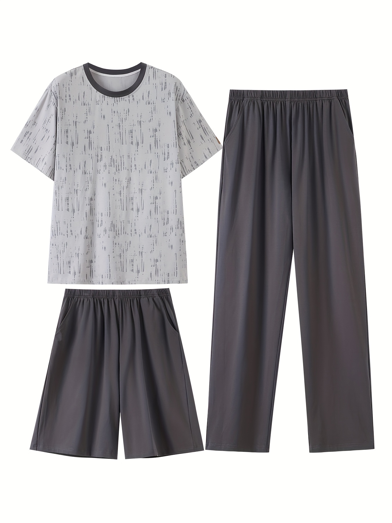 Men'S Sleepwear Set for Spring And Summer, Featuring a Pure Cotton Short-Sleeve Top And Long Pants, Designed As a Simple Plus-Size Homewear Set.
