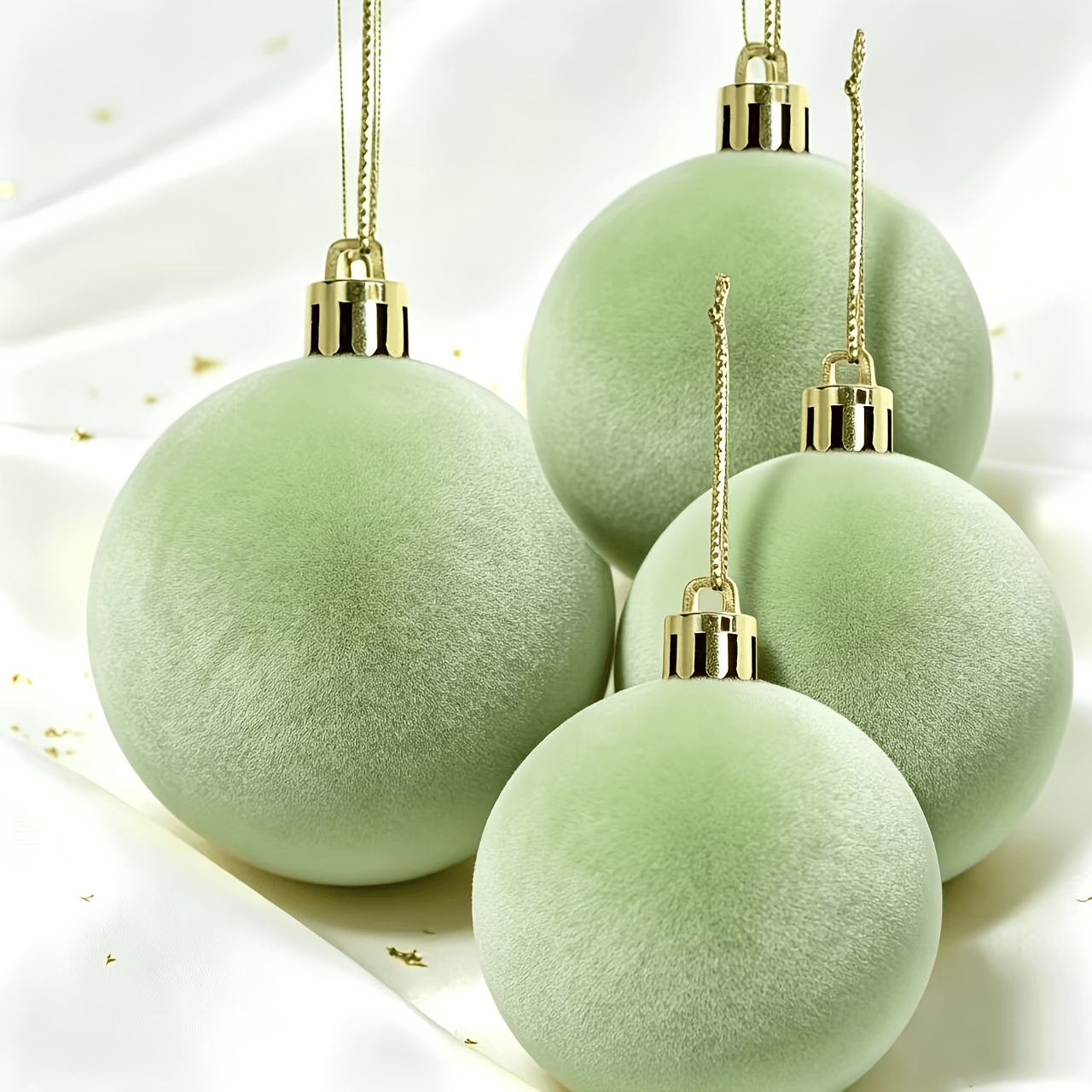 TEMU 4pcs Ins Vent Vert Mat Peluche Noël Balle Surdimensionnée 10Cm Mur-Monté Branche de Pin Couronne Balle . Pièce de Décoration Douce Tendance pour