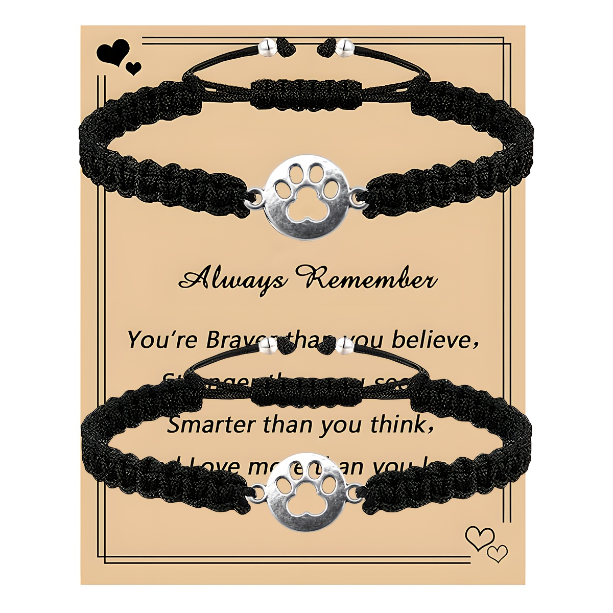 E-shop 2 Stück Handgefertigte Verstellbare Armbänder mit Tierpfoten-Anhänger, Perfektes Geschenk für Muttertag, Weihnachten, Geburtstage und Vatertag –