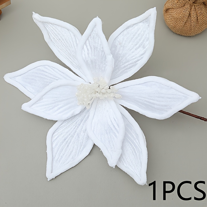 TEMU 1pc White Christmas Party Flowers Christmas Tree Flower Ornaments Artificial Floral Poinsettia Flowers With Stem For Xmas Tree Holiday Wreath