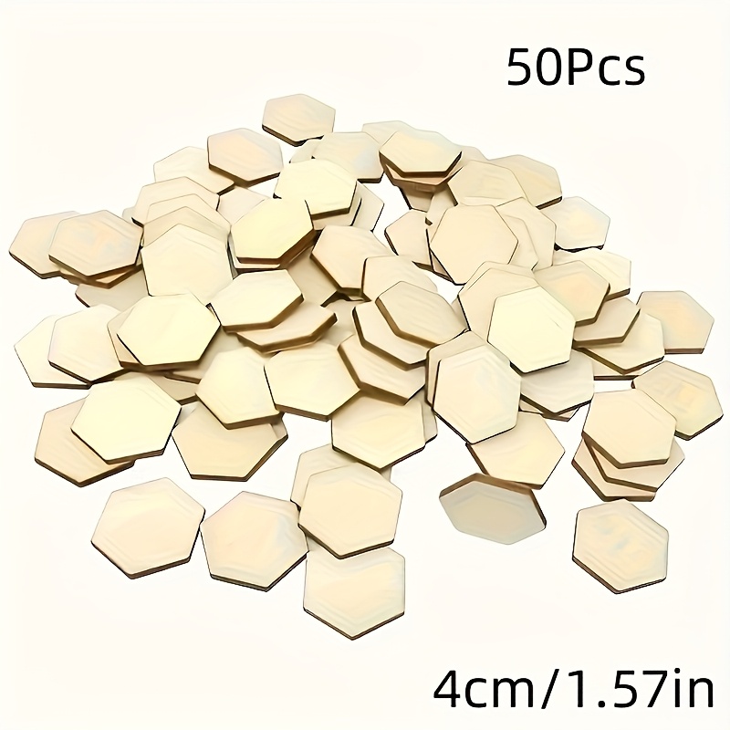 Image of 50-pack Wooden Hexagon Blank Unfinished Wood Pieces, 4cm/1.57in Blank Wood Slices, Painting And , Suitable For Christmas-halloween-thanksgiving-birthday Party-family Gathering Decoration
