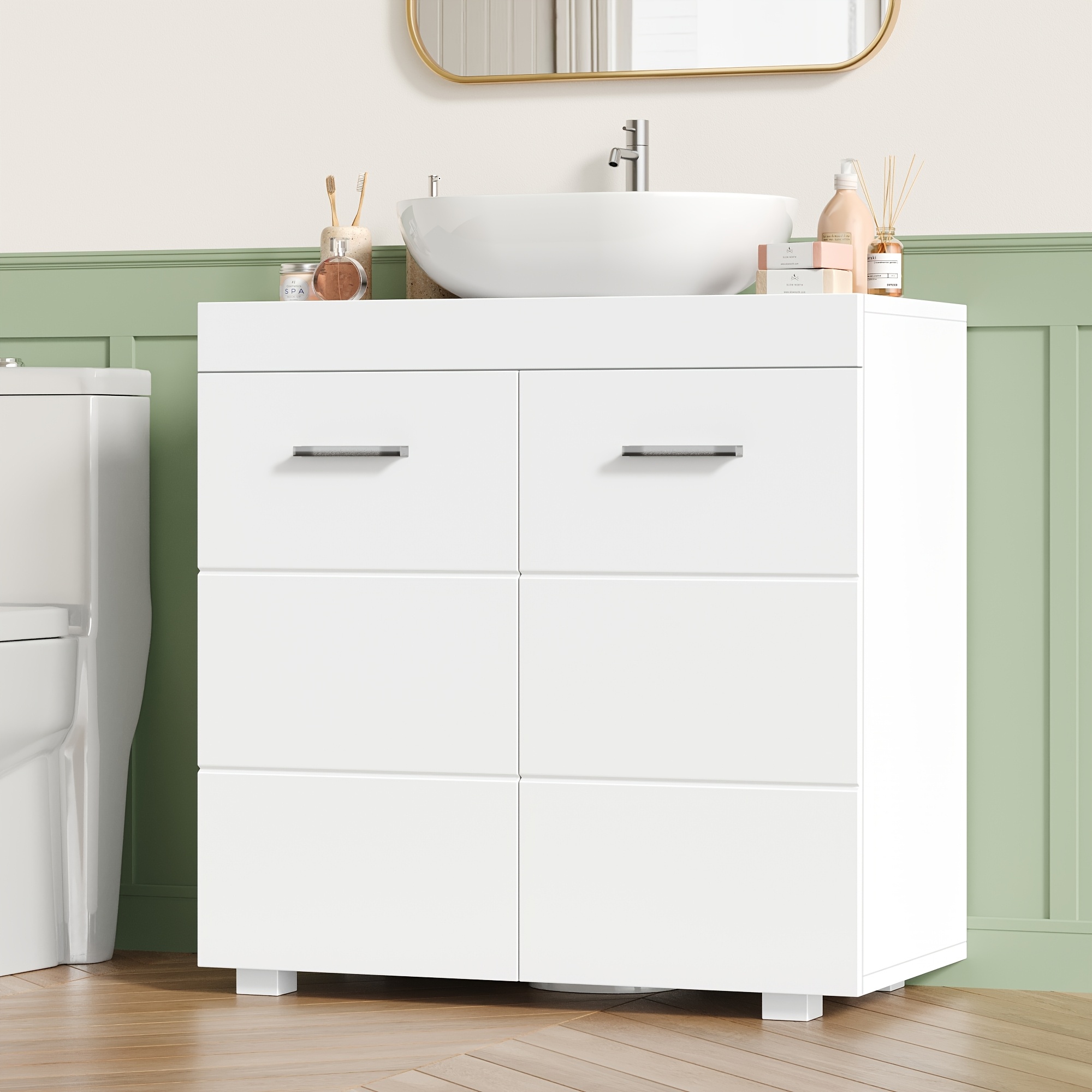 TEMU Kealive Modern White Bathroom Vanity Unit With Adjustable Shelf & Under-sink Cabinet - Space- Freestanding Sink Base Suitable For Pedestal Or
