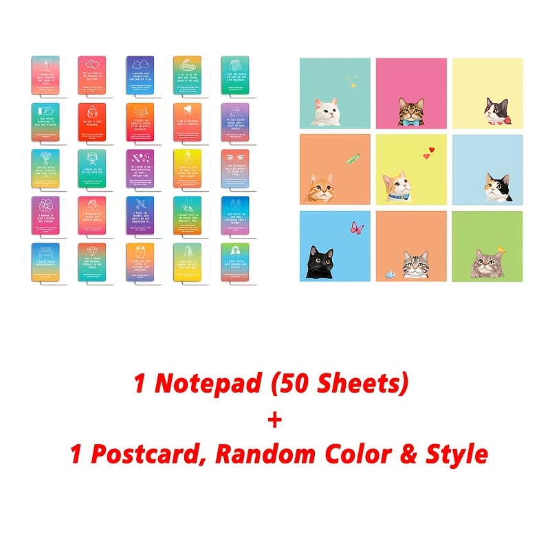 TEMU 1 Pad (50 Sheets) Illustration Square Sticky Notes, Random 9 Styles Of Cat Patterns And Colors, 50pcs Tear-off Per Pad, With Random Color And