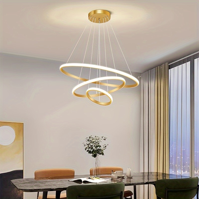 modern sleek 3 loop pendant light fixture polished adjustable semi flush mount chandelier with detachable aluminum shade hard wired 110v 240v for dining living room bedroom contemporary design ceiling lights for living room details 1