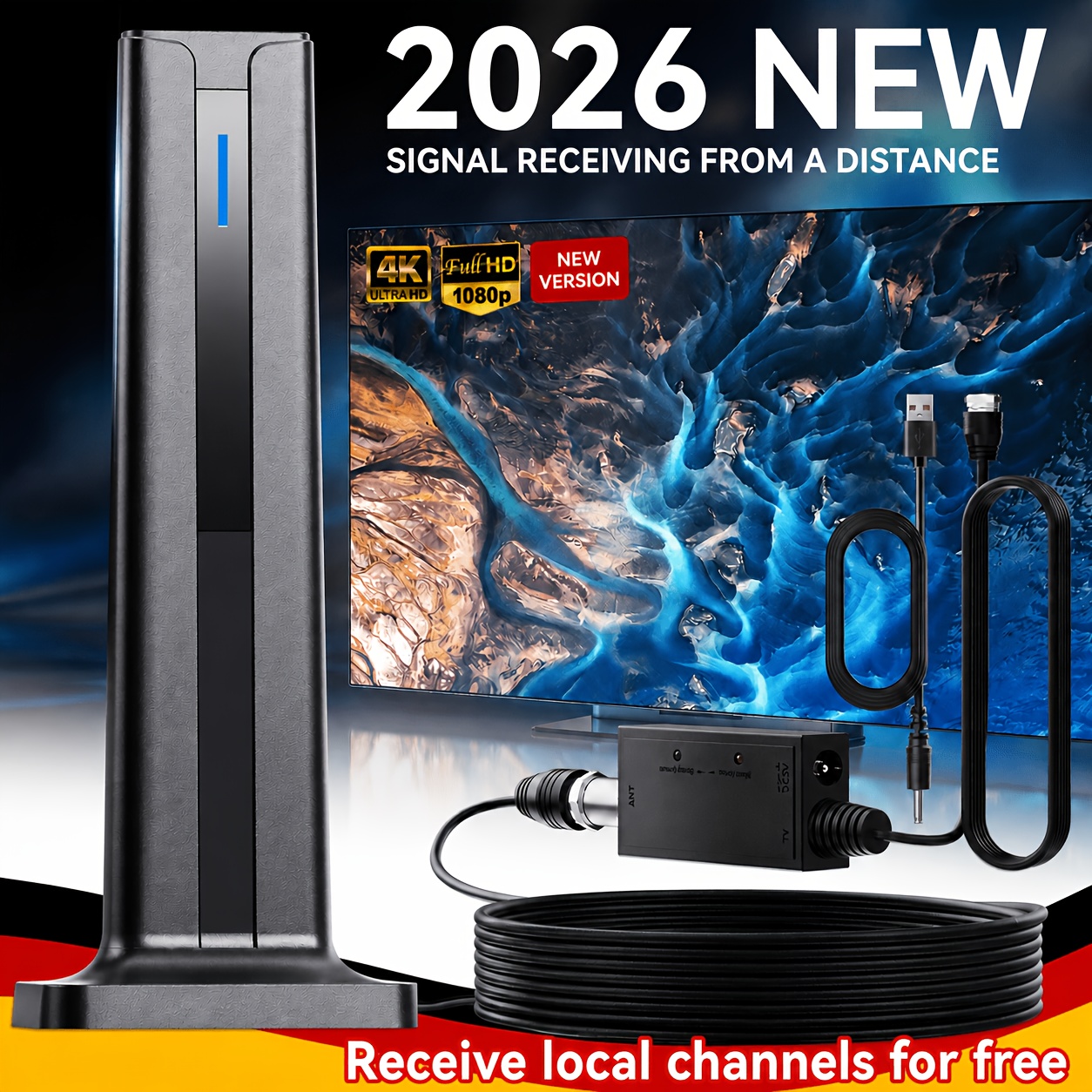 Image of 2026 Upgraded Indoor Digital Tv Antenna, 4k/1080p Hd With Magnetic Base, 360 Degree Long Range Reception, Free Local Hdtv Via Dvb-t2 , No Monthly Fees