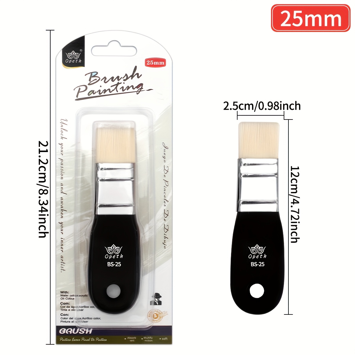 TEMU 1pc Pinceau à Poils Plats avec Plateau (1", 2", 3"), Pinceaux en Nylon pour Peinture, Acrylique, Vernis, Aquarelle, et Étudiants