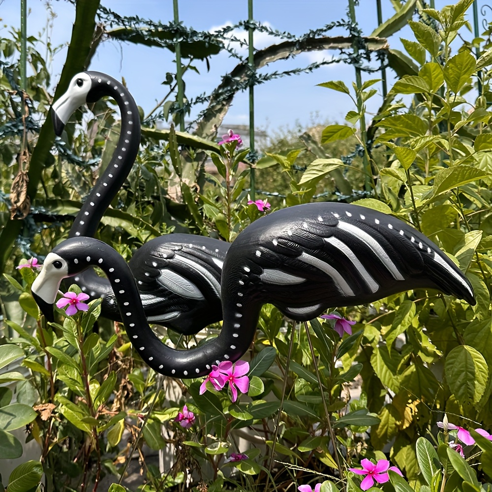Image of 【3d】 [3d] 2-pack Black Flamingos Decor Black Flamingo Plastic Lawn Figurine Halloween Christmas Garden Wedding Party Home Decor Ornaments